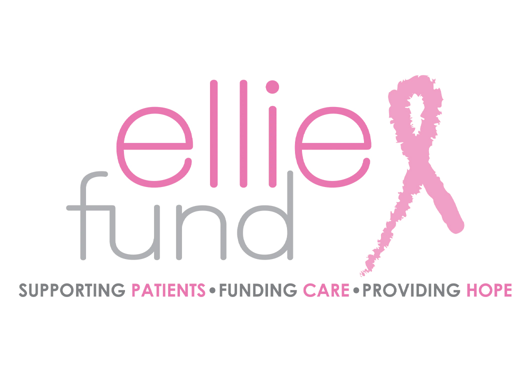 The Ellie Fund logo displayed alongside a pink ribbon, representing commitment to breast cancer awareness and support.