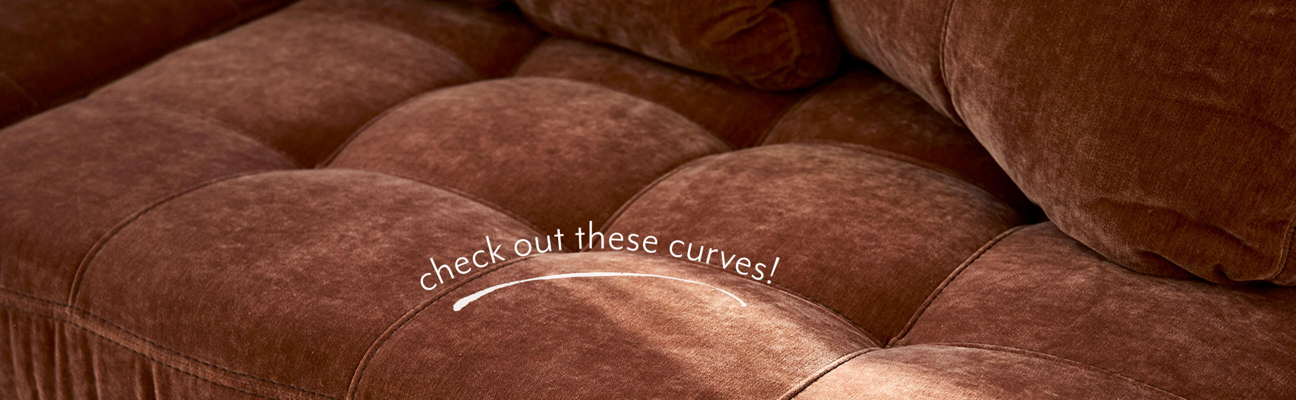 Image of sofa cushion with 'check out these curves!' text