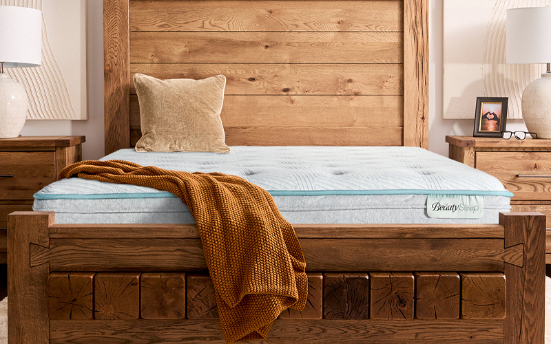 A wooden mattress paired with a wooden headboard, emphasizing a cohesive and organic look in bedroom decor.