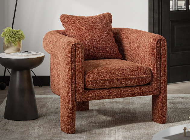 Contemporary chair in brown fabric.